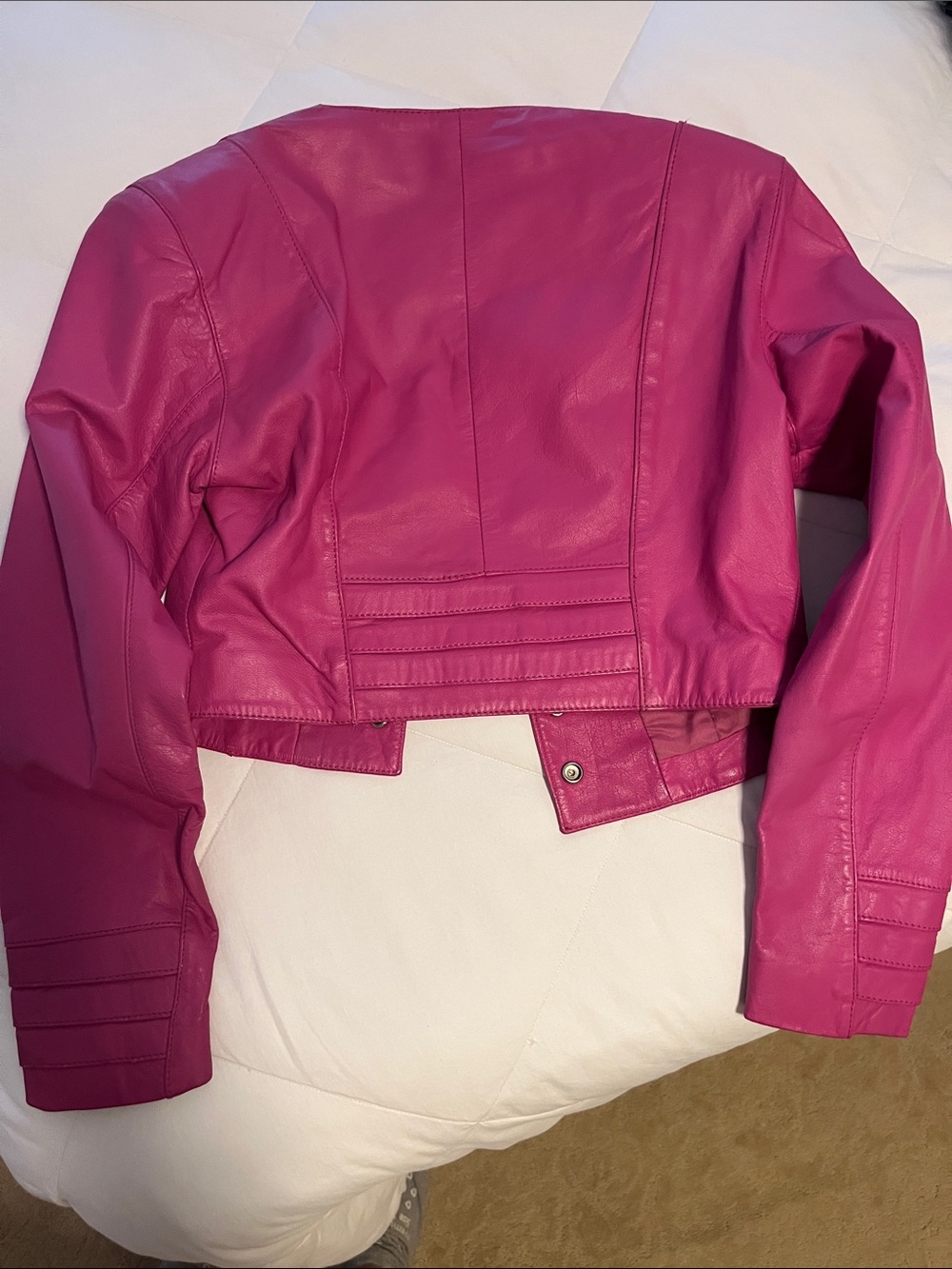 Cropped Hot Pink Leather Jacket - Women - Picture 5 of 5